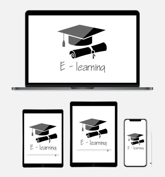 Koncepcja Learning Laptopa Tabletu Smartfona Wektor Eps — Wektor stockowy