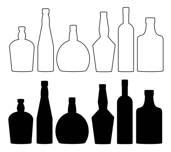 Botellas Para Bebidas Alcohólicas Bebidas Vino Brandy Whisky Coñac Vodka — Vector de stock