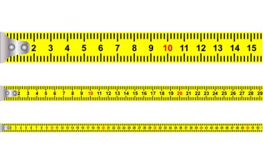 Metre ve santimetre mason ve İnşaat ekipmanları vektör eps 10 için kesintisiz sarı klasik şerit Ölçü aracıyla illüstrasyon