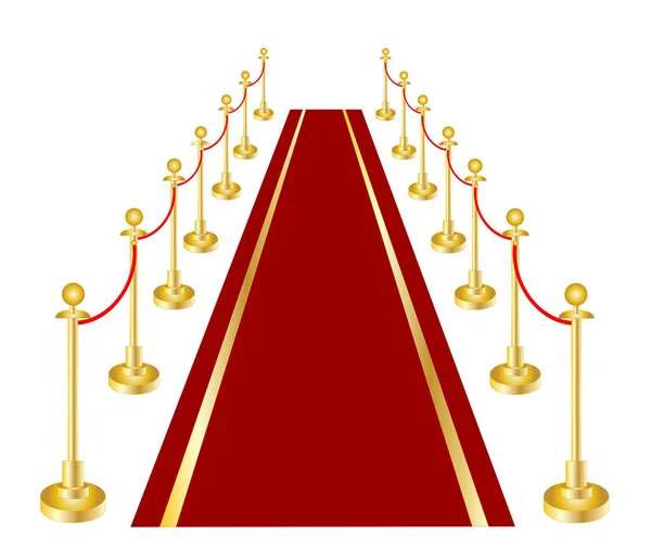 Red Carpet Velvet Rope Golden Brass Vector Eps — Stock Vector