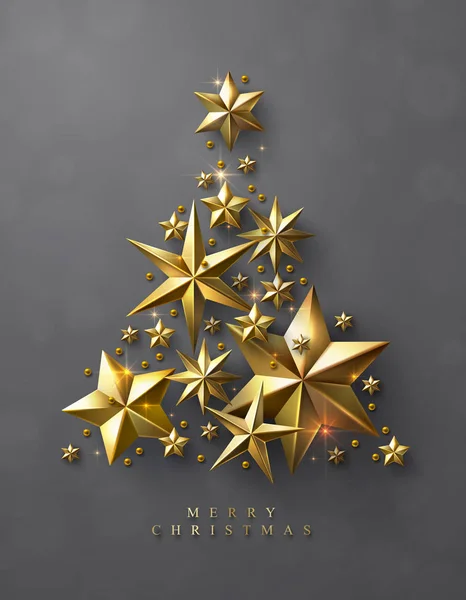 ゴールド スターのクリスマス ツリー — ストックベクタ