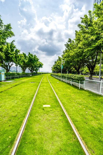 Subway track on grass in city of China — Stock Photo, Image