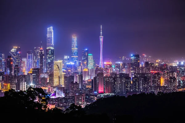 Uitzicht op de nacht in de stad Guangzhou China Rechtenvrije Stockafbeeldingen