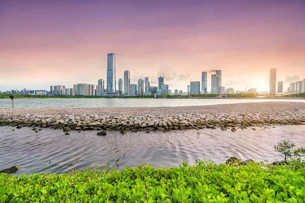 Park under sunset in city of Shenzhen China Royalty Free Stock Images