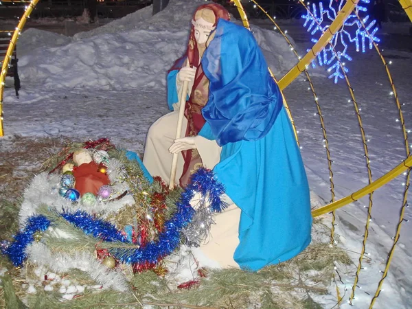 Nativity scene composition-reproduction of the Christmas scene. In Catholic countries, this particular Nativity scene has become the most widespread.on city streets.