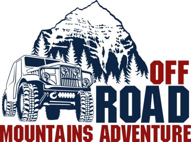 4 x 4 off-road araç ve dağ orman ile vektör amblemi