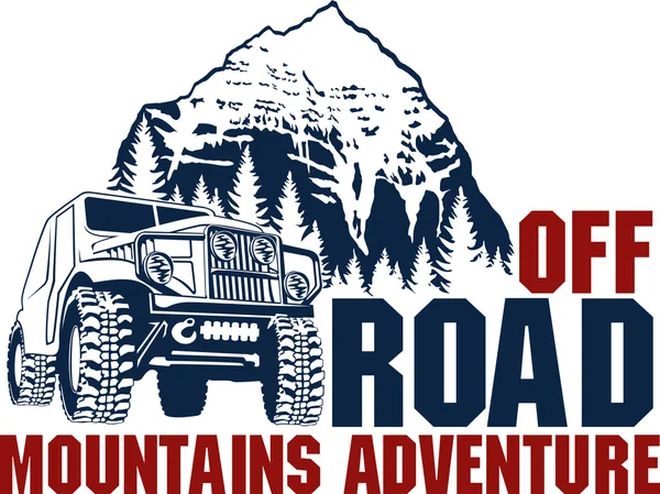 4 x 4 off-road araç ve dağ orman ile vektör amblemi