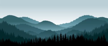 Vector mountains landscape with fog - seamless background. clipart