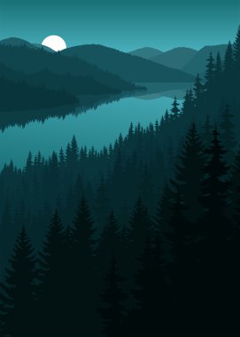 vector night river in mountains clipart