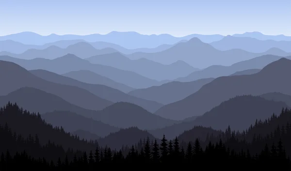Vector mountains landscape with fog - seamless background. — Stock Vector