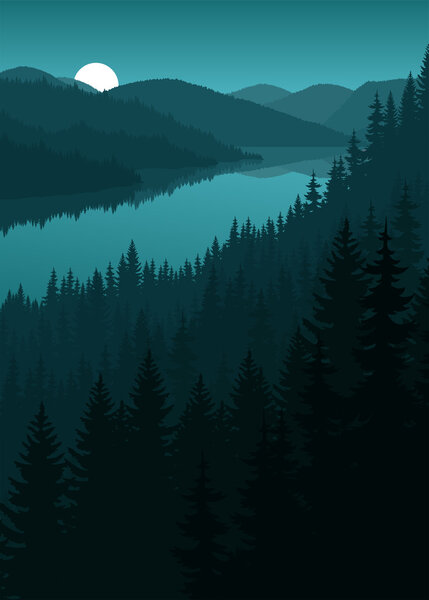vector night river in mountains