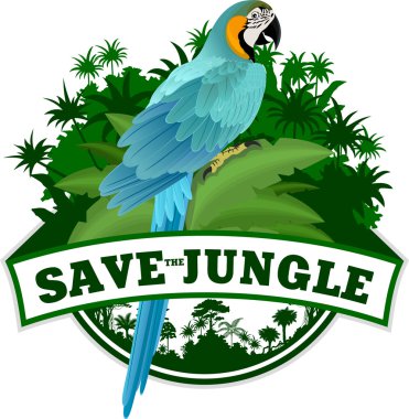 Mavi papağan ile orman amblemi vektör ve sarı Amerika papağanı