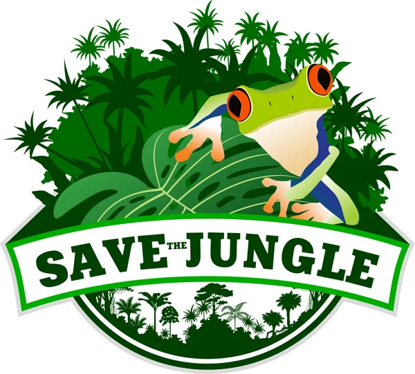 Emblème de jungle vectorielle avec grenouille — Image vectorielle