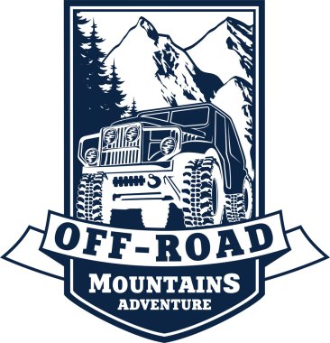 4 x 4 aracı off-road araç ve dağ vektör amblemi