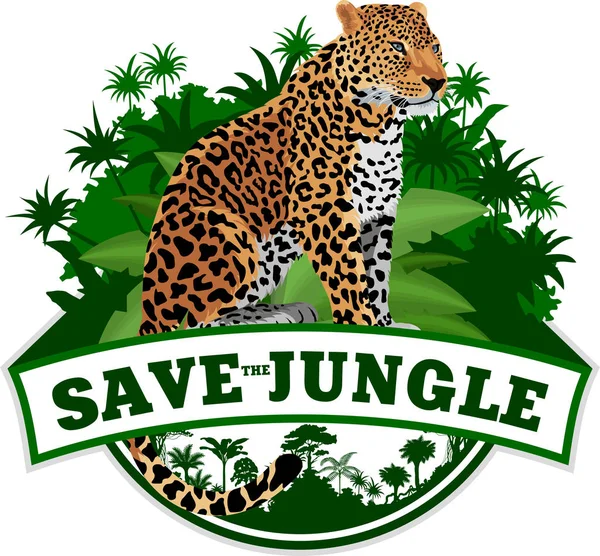 Emblema de selva vectorial con leopardo — Archivo Imágenes Vectoriales