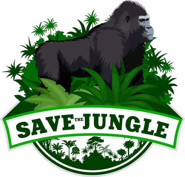 Vector Jungle Emblem with male gorilla — Stock Vector