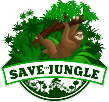 Vector Jungle Emblem with sloth clipart