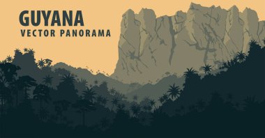 Vektör panorama orman yağmur ormanları ve Tepui - Guyana, Güney Amerika