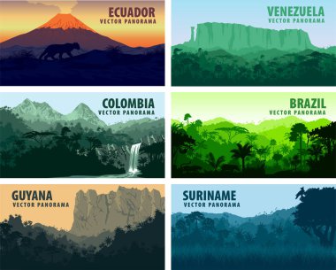 vektör set panorams ülkeleri Güney Amerika