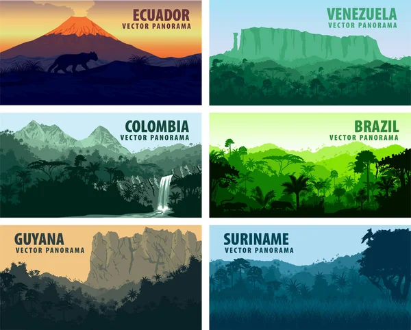 Ensemble vectoriel de panoramas pays Amérique du Sud — Image vectorielle
