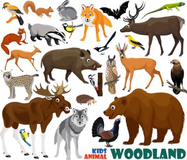 vector set of cute woodland kids animals clipart