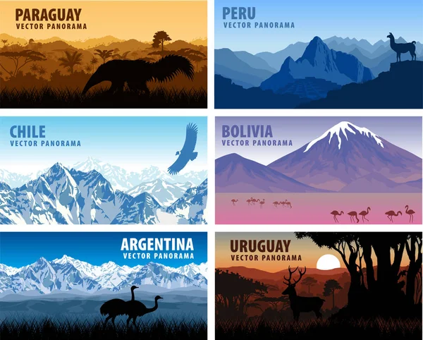 Векторный набор панорамных стран Южная Америка — стоковый вектор