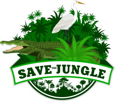 Vektör orman amblemi ile timsah ve balıkçıl