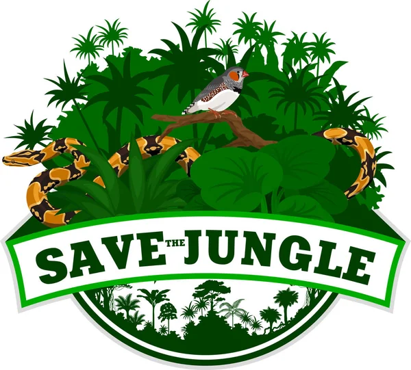 Emblème de jungle vectorielle avec python et Zebra Finch — Image vectorielle