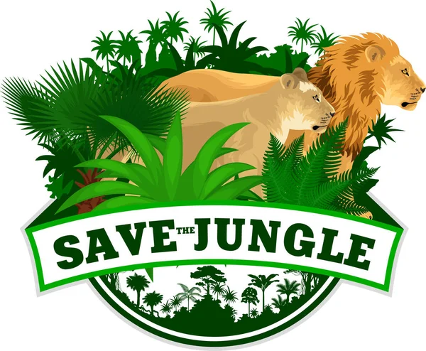 Vector Jungle Emblem with lions — Stock Vector