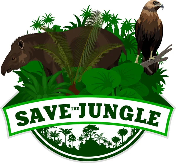 Emblème de jungle vectorielle avec paresseux — Image vectorielle