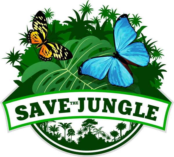 Vector Jungle Emblem with butterflies — Stock Vector