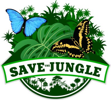 Vektör orman amblemi Morfo kelebekler ile 