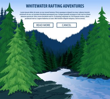 Vector whitewater rafting background theme.  clipart