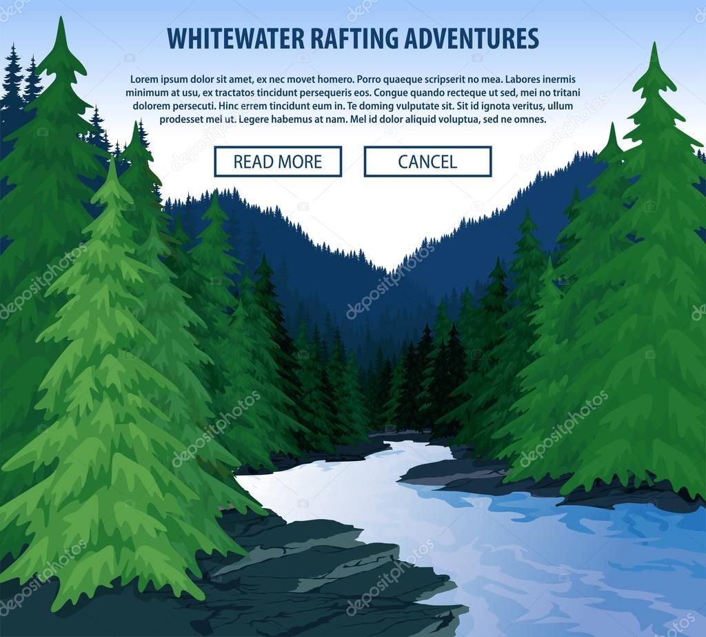 Vector whitewater rafting background theme. 