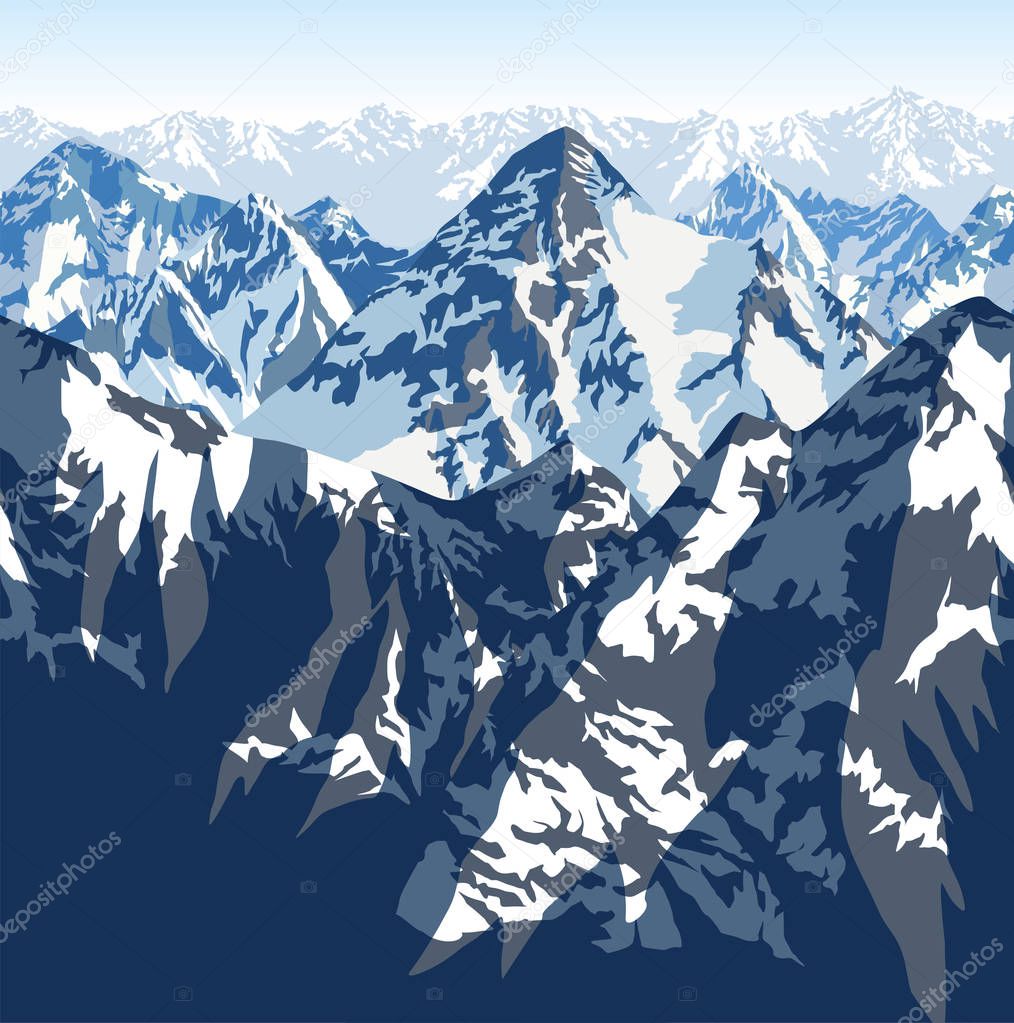 vector Himalaya mountains background texture seamless pattern