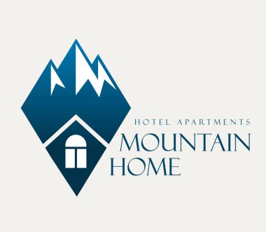 Vektör dağ ve açık ev otel logosu. 