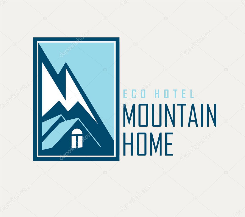 Vector mountain and outdoor house hotel logo. 