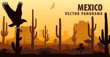 vector panorama of Mexico with eagle in desert clipart