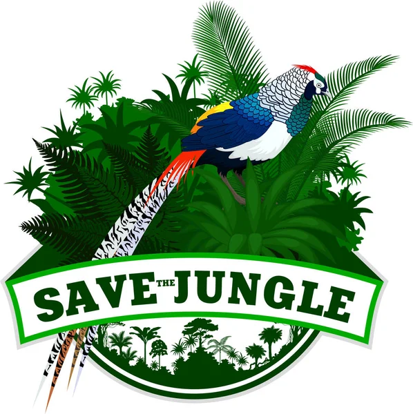 Emblème de jungle vectorielle avec faisan diamant — Image vectorielle