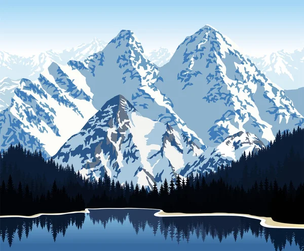 Vector illustration - lake in mountains — Stock Vector