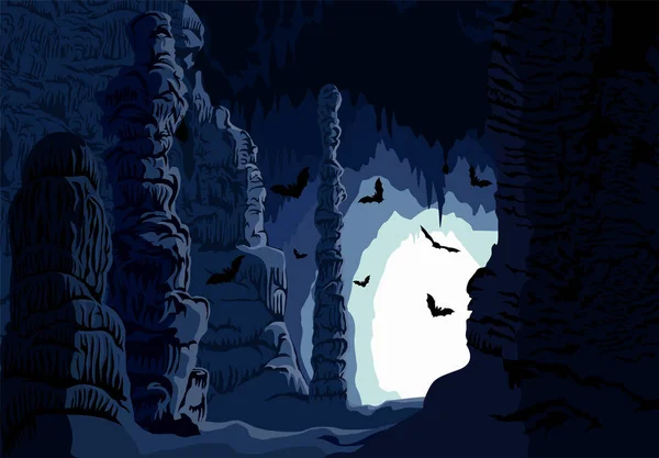 Вектор підземна карстова печера з кажанами — стоковий вектор