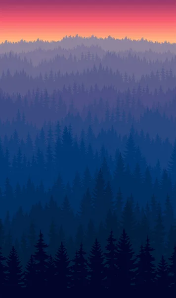 Vector montañas bosque con niebla fondo textura patrón sin costuras — Vector de stock