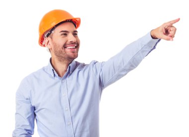 Kask içinde yakışıklı mimar