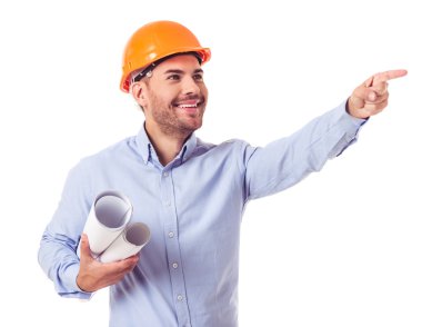 Kask içinde yakışıklı mimar