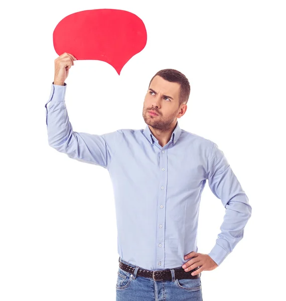 Hombre de negocios con burbujas de habla — Foto de Stock