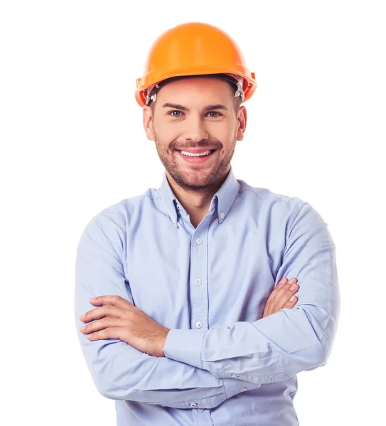 Handsome architect in helmet — Stockfoto