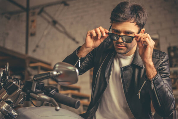 Handsome young biker