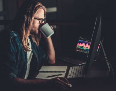 bilgisayarda çalışan adam