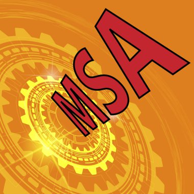 Dişli ve kırmızı başlık Msa endüstriyel portakal arka plan