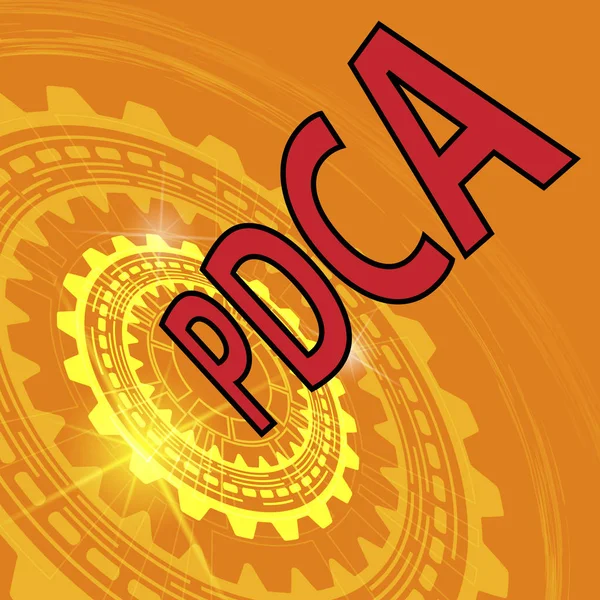 Fond industriel orange avec engrenages et titre rouge PDCA — Image vectorielle